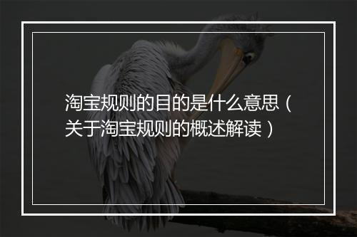 淘宝规则的目的是什么意思（关于淘宝规则的概述解读）
