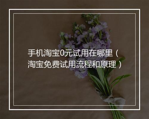 手机淘宝0元试用在哪里（淘宝免费试用流程和原理）