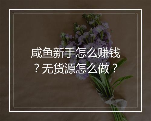 咸鱼新手怎么赚钱？无货源怎么做？