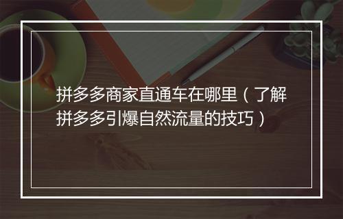 拼多多商家直通车在哪里（了解拼多多引爆自然流量的技巧）