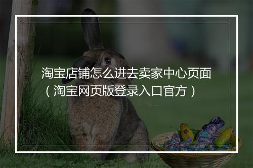 淘宝店铺怎么进去卖家中心页面（淘宝网页版登录入口官方）