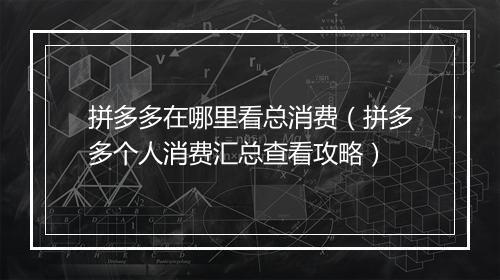 拼多多在哪里看总消费（拼多多个人消费汇总查看攻略）