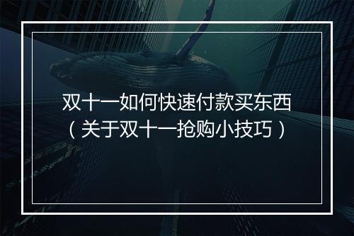 双十一如何快速付款买东西（关于双十一抢购小技巧）