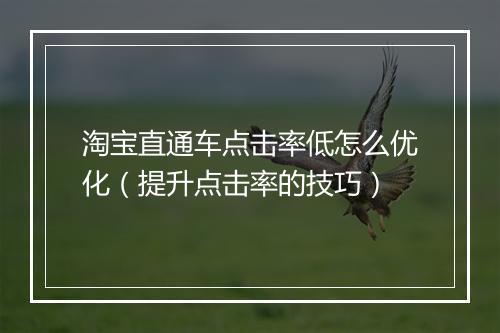 淘宝直通车点击率低怎么优化（提升点击率的技巧）