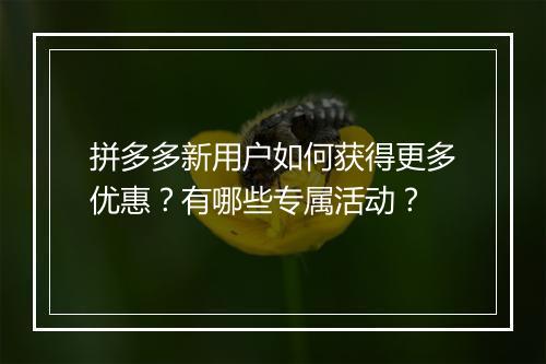 拼多多新用户如何获得更多优惠？有哪些专属活动？