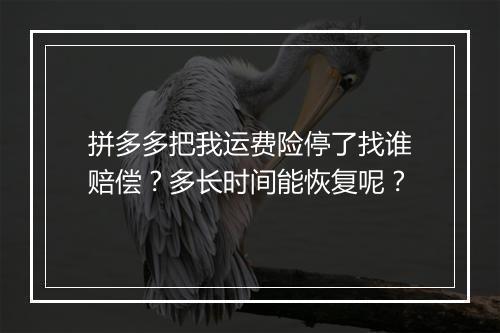 拼多多把我运费险停了找谁赔偿？多长时间能恢复呢？