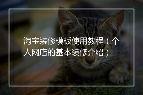 淘宝装修模板使用教程（个人网店的基本装修介绍）