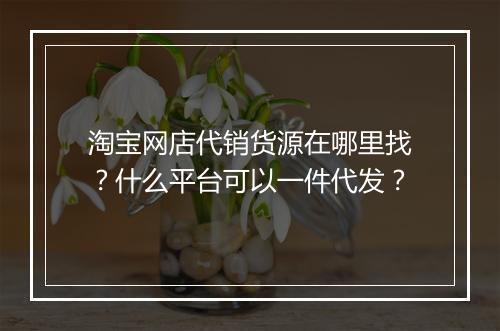 淘宝网店代销货源在哪里找？什么平台可以一件代发？