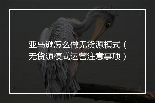 亚马逊怎么做无货源模式（无货源模式运营注意事项）