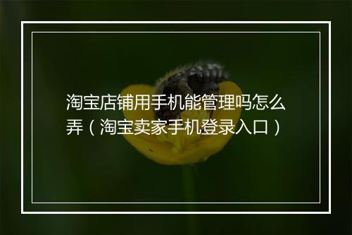 淘宝店铺用手机能管理吗怎么弄（淘宝卖家手机登录入口）