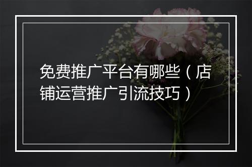 免费推广平台有哪些（店铺运营推广引流技巧）