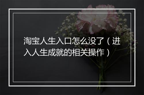 淘宝人生入口怎么没了（进入人生成就的相关操作）