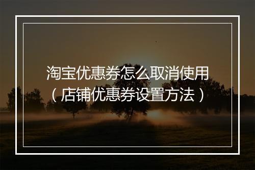 淘宝优惠券怎么取消使用（店铺优惠券设置方法）