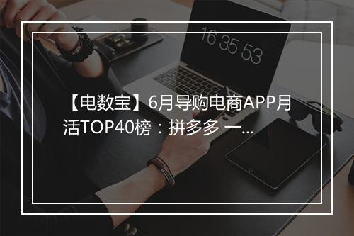 【电数宝】6月导购电商APP月活TOP40榜：拼多多 一淘 返利网前三 聚划算第11