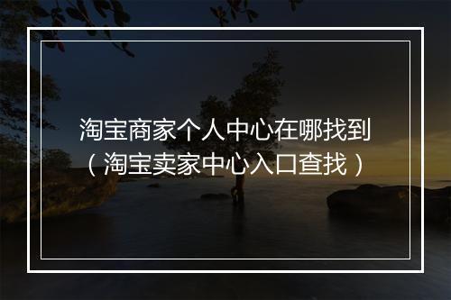 淘宝商家个人中心在哪找到（淘宝卖家中心入口查找）