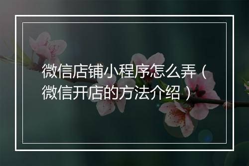 微信店铺小程序怎么弄（微信开店的方法介绍）