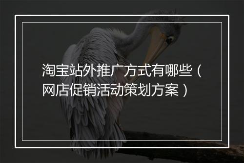 淘宝站外推广方式有哪些（网店促销活动策划方案）