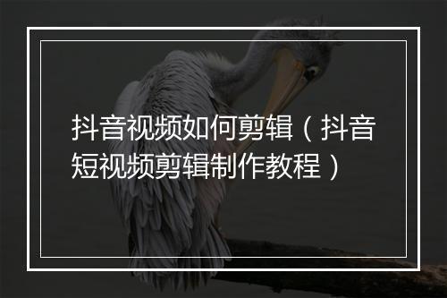 抖音视频如何剪辑（抖音短视频剪辑制作教程）