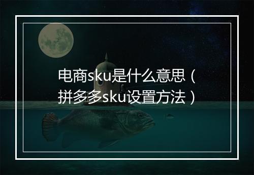 电商sku是什么意思（拼多多sku设置方法）