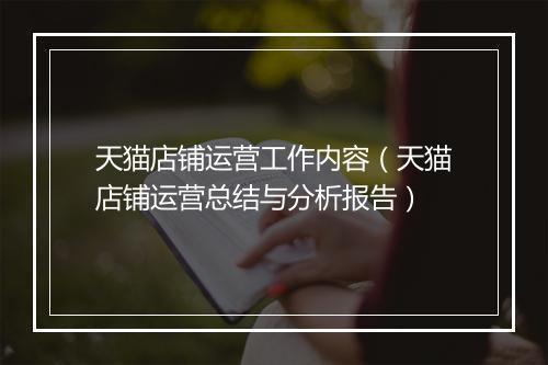 天猫店铺运营工作内容（天猫店铺运营总结与分析报告）