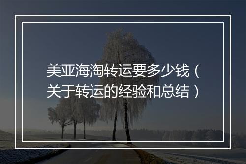 美亚海淘转运要多少钱（关于转运的经验和总结）