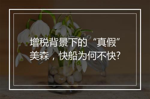 增税背景下的“真假”美森，快船为何不快?