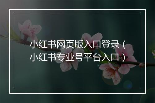 小红书网页版入口登录（小红书专业号平台入口）