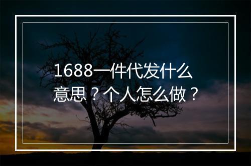 1688一件代发什么意思？个人怎么做？