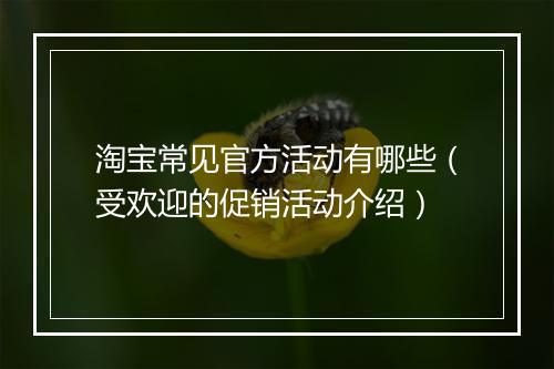 淘宝常见官方活动有哪些（受欢迎的促销活动介绍）