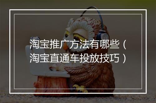 淘宝推广方法有哪些（淘宝直通车投放技巧）