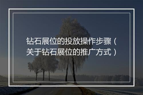 钻石展位的投放操作步骤（关于钻石展位的推广方式）