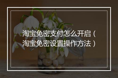 淘宝免密支付怎么开启（淘宝免密设置操作方法）