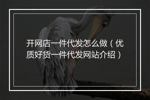 开网店一件代发怎么做（优质好货一件代发网站介绍）