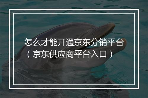 怎么才能开通京东分销平台（京东供应商平台入口）