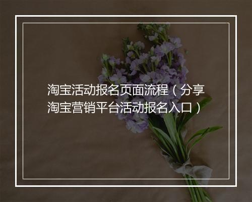 淘宝活动报名页面流程（分享淘宝营销平台活动报名入口）
