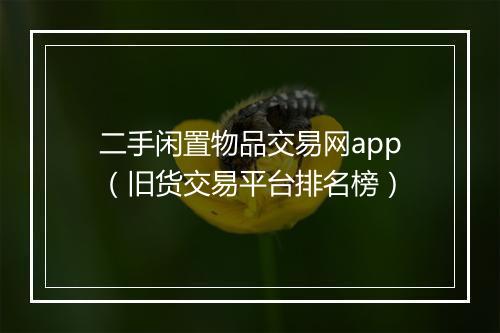 二手闲置物品交易网app（旧货交易平台排名榜）