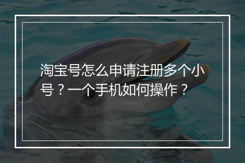 淘宝号怎么申请注册多个小号？一个手机如何操作？