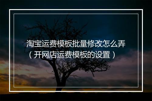 淘宝运费模板批量修改怎么弄（开网店运费模板的设置）