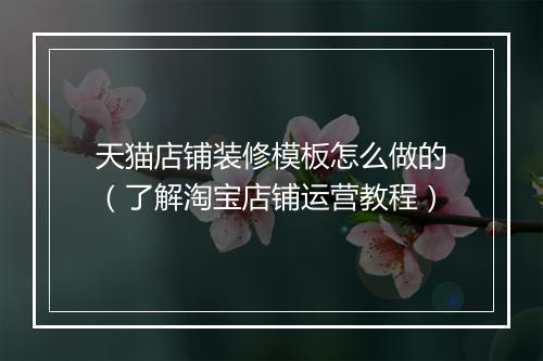 天猫店铺装修模板怎么做的（了解淘宝店铺运营教程）