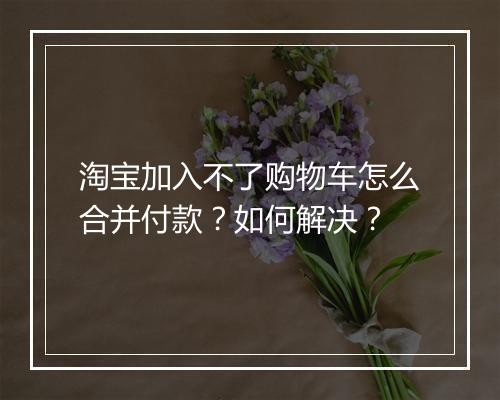 淘宝加入不了购物车怎么合并付款？如何解决？