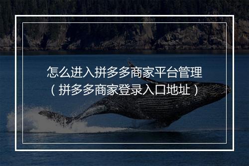 怎么进入拼多多商家平台管理（拼多多商家登录入口地址）