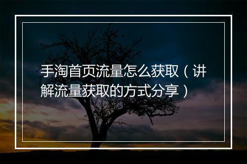 手淘首页流量怎么获取（讲解流量获取的方式分享）