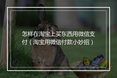 怎样在淘宝上买东西用微信支付（淘宝用微信付款小妙招）