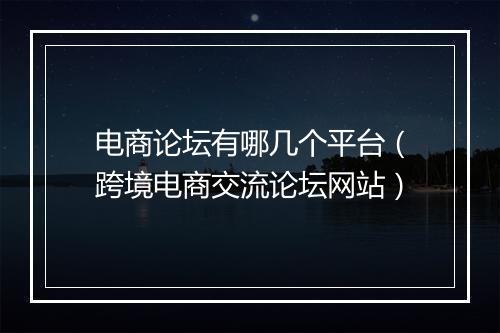 电商论坛有哪几个平台（跨境电商交流论坛网站）