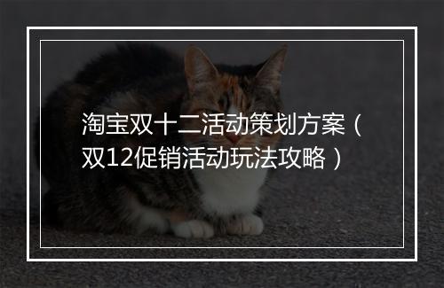 淘宝双十二活动策划方案（双12促销活动玩法攻略）