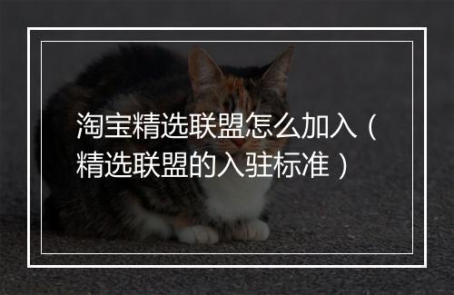 淘宝精选联盟怎么加入（精选联盟的入驻标准）