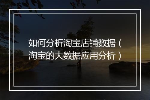 如何分析淘宝店铺数据（淘宝的大数据应用分析）