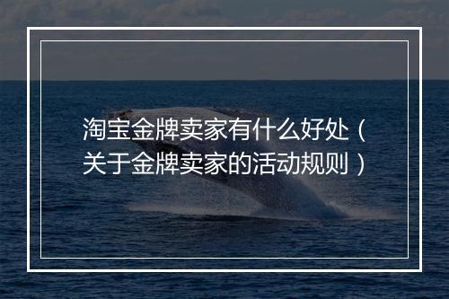 淘宝金牌卖家有什么好处（关于金牌卖家的活动规则）