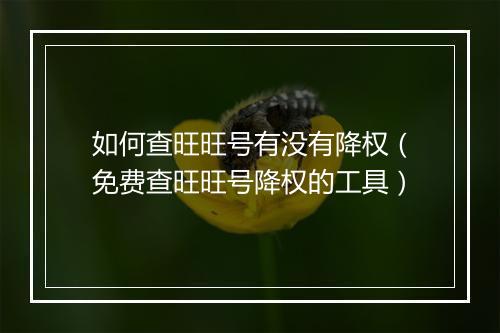 如何查旺旺号有没有降权（免费查旺旺号降权的工具）