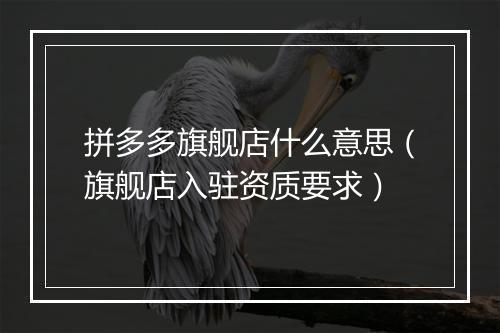 拼多多旗舰店什么意思（旗舰店入驻资质要求）